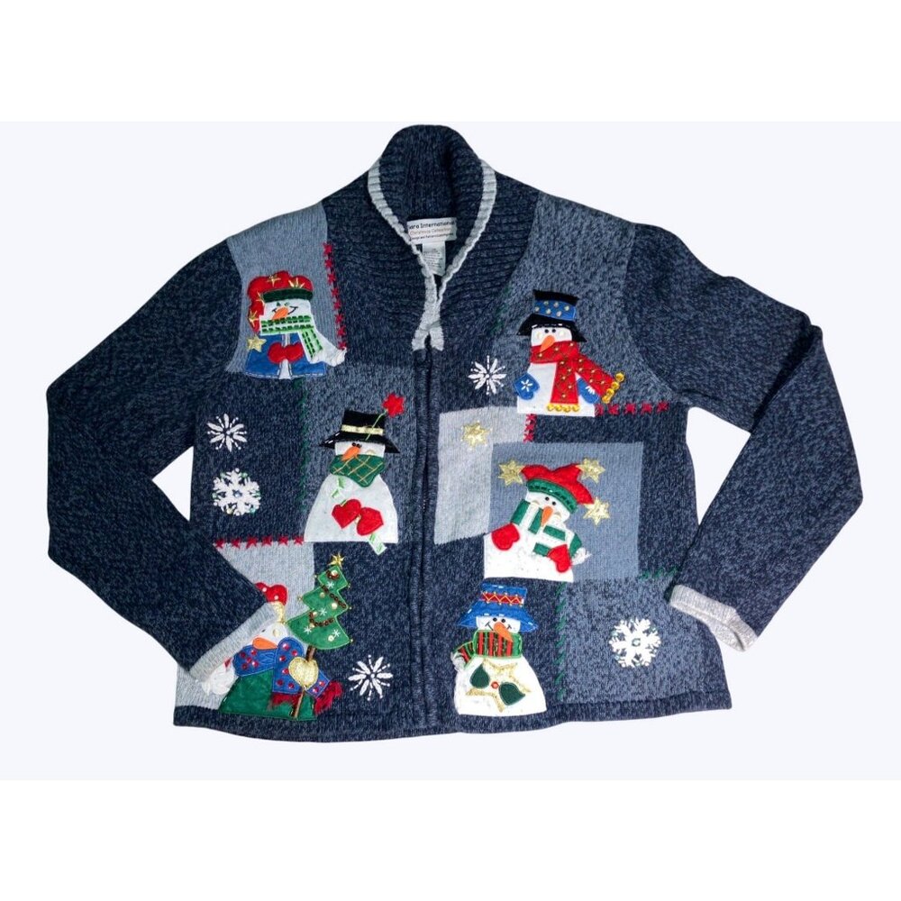 Tiana International Christmas Collection Snowman Zip Sweater M